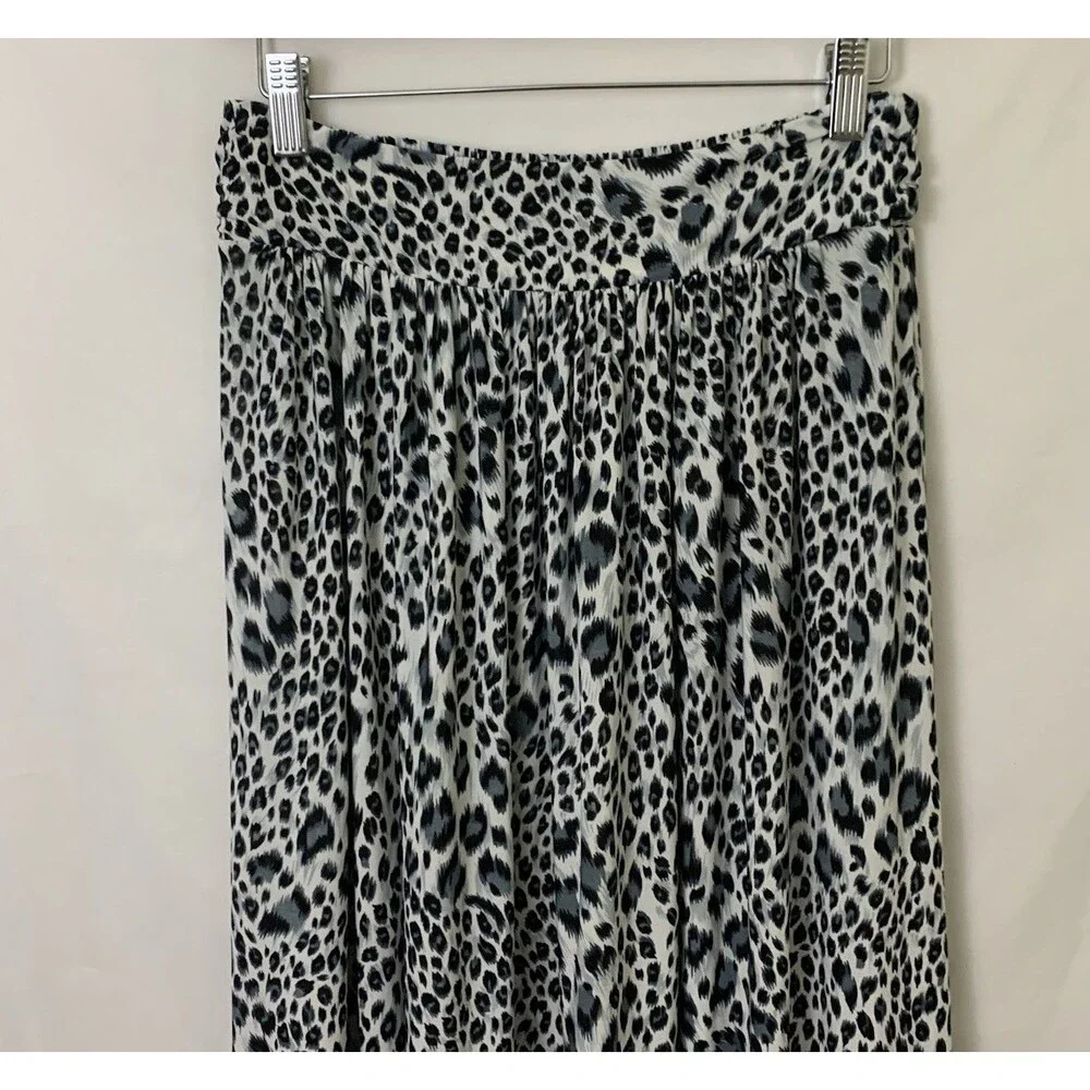 Rebecca Taylor Size M Maxi Skirt Animal Print Black White Gray Pull On Flowy